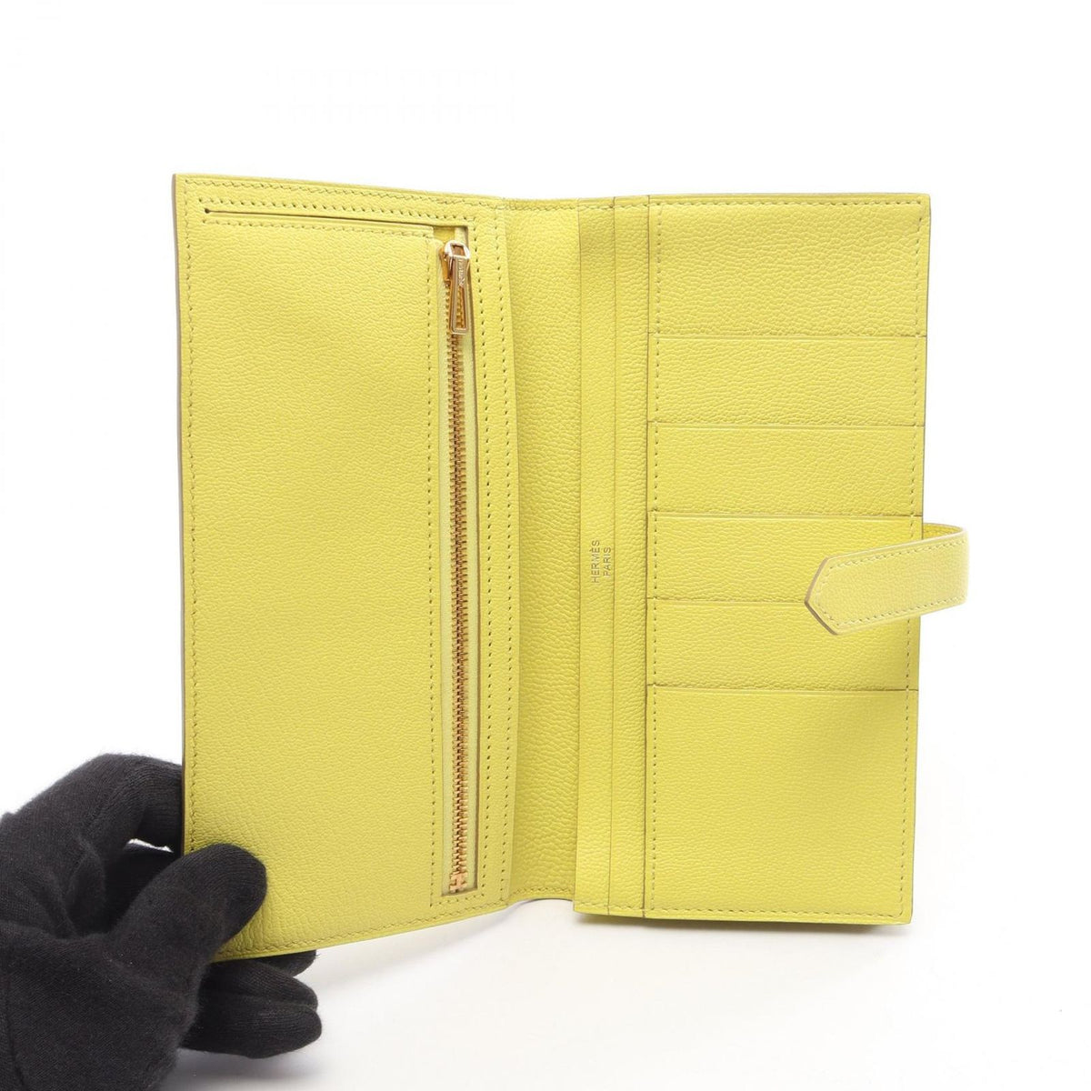 Hermes Bifold Wallet Bearn Soufflet Lime — view 3