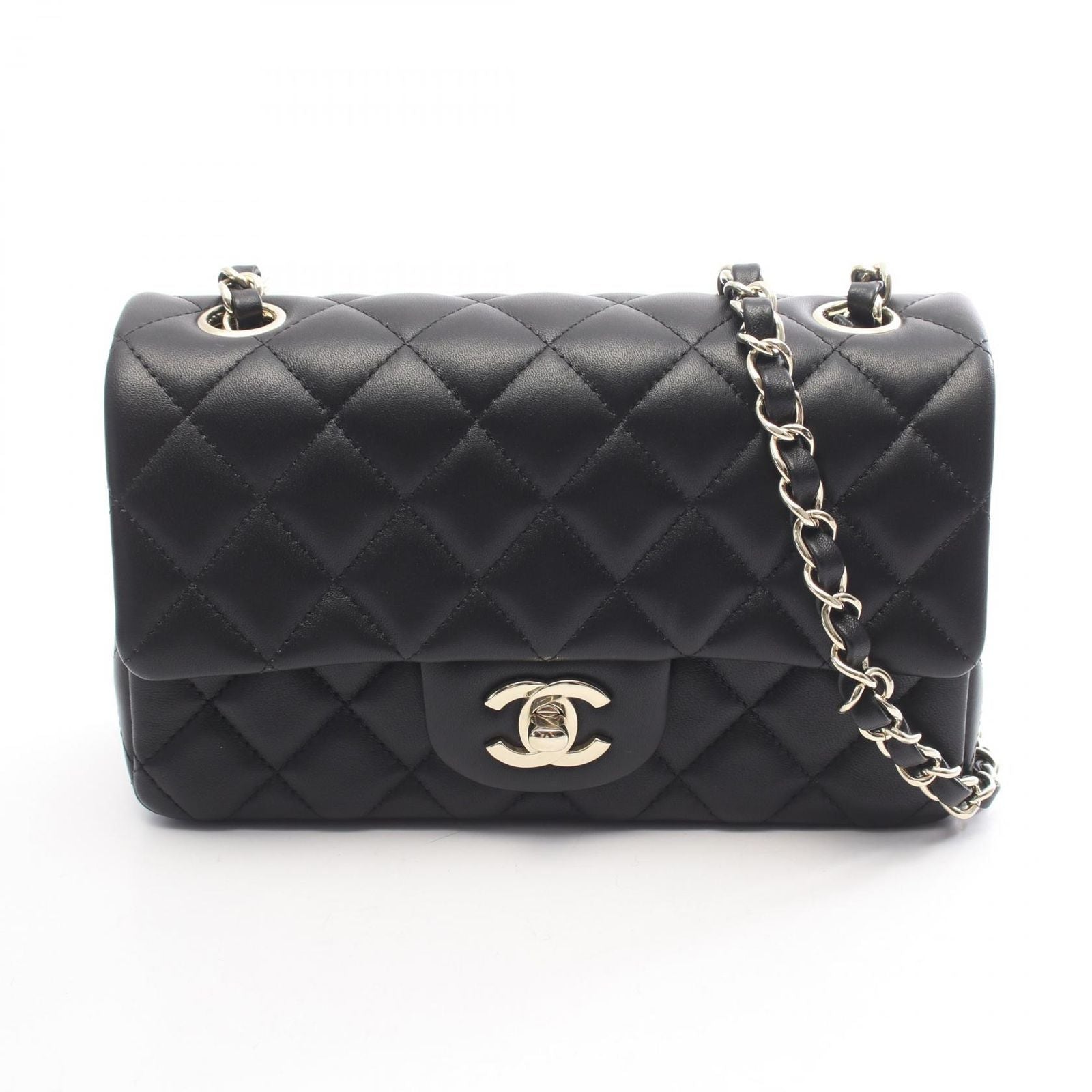 Chanel Shoulder Bag Mini Quilted 20 Black Lambskin Chain