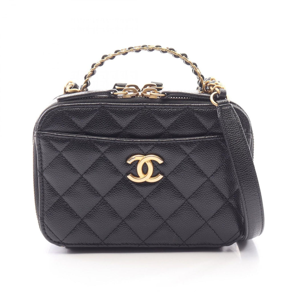 Chanel Shoulder Bag Quilted Vanity 2-Way Black Caviar Leather Top Handle Chain