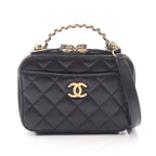 Chanel Shoulder Bag Quilted Vanity 2-Way Black Caviar Leather Top Handle Chain