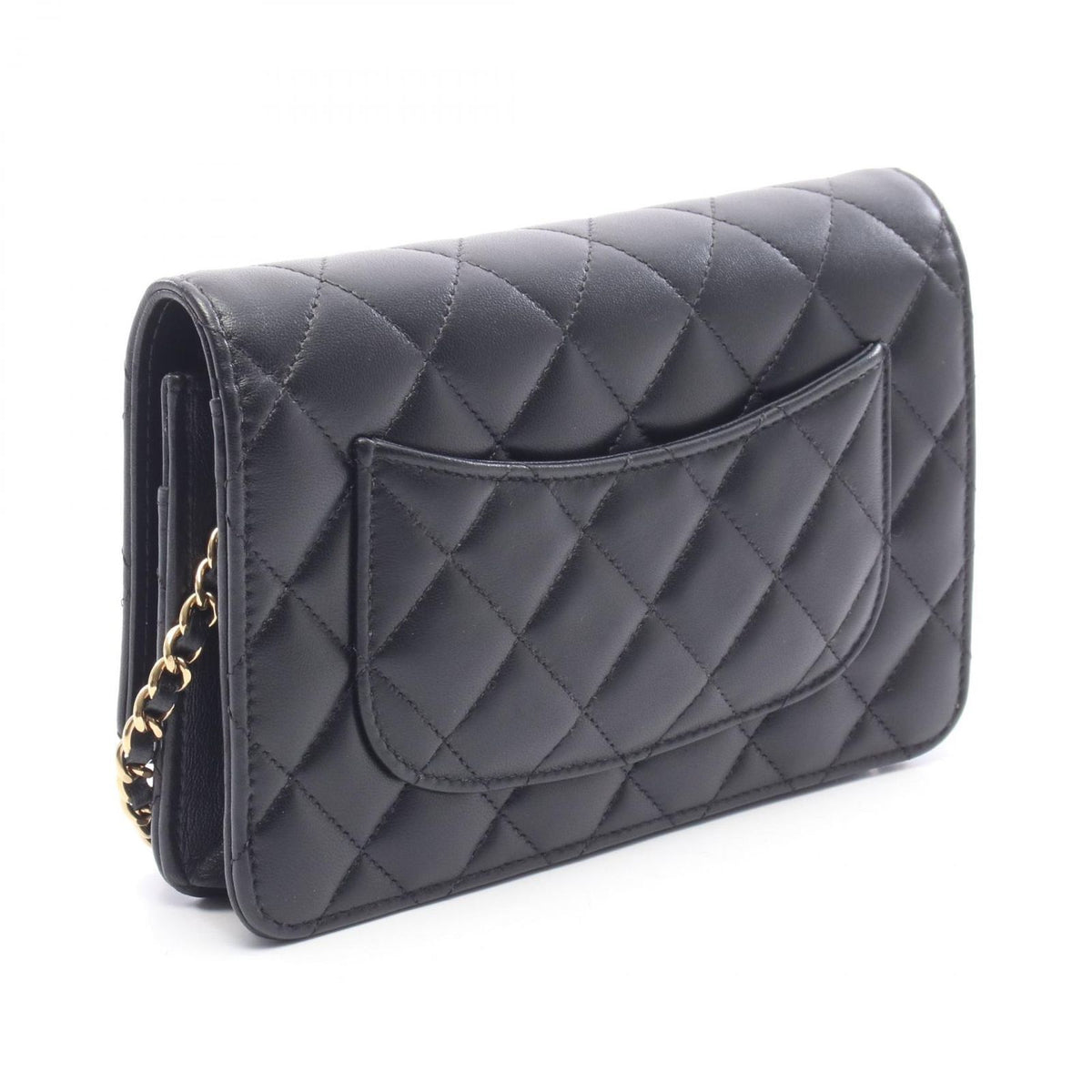 Chanel Shoulder Bag Quilted Black Lambskin Chain Wallet — view 2