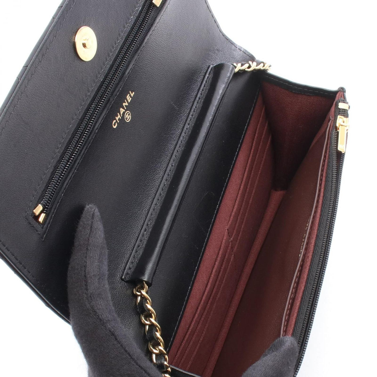 Chanel Shoulder Bag Quilted Black Lambskin Chain Wallet — view 3
