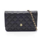 Chanel Shoulder Bag Quilted Black Lambskin Chain Wallet