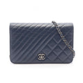 Chanel Shoulder Bag Coco Boy Navy Lambskin Chain Wallet