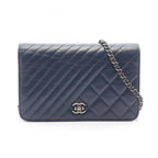 Chanel Shoulder Bag Coco Boy Navy Lambskin Chain Wallet