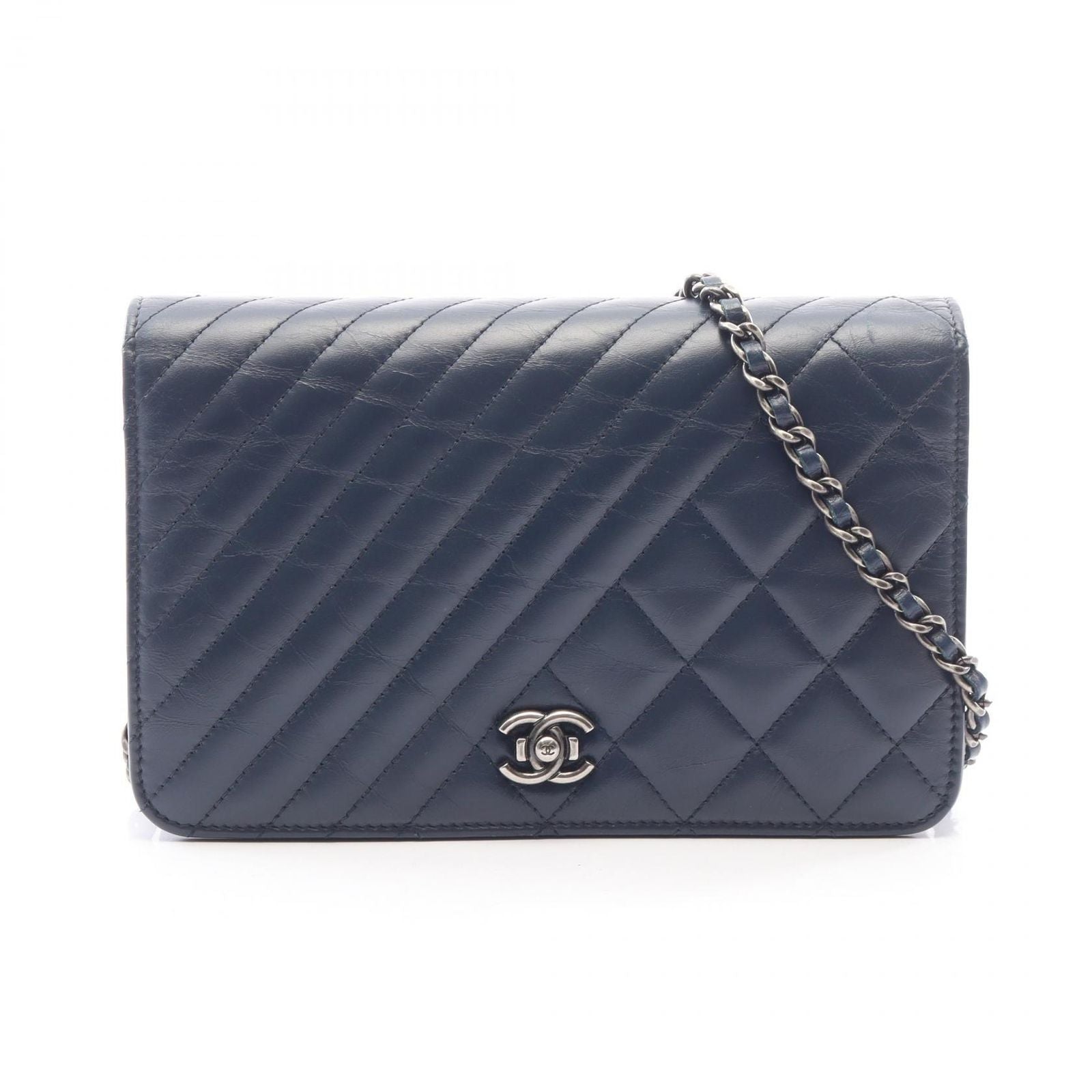 Chanel Shoulder Bag Coco Boy Navy Lambskin Chain Wallet