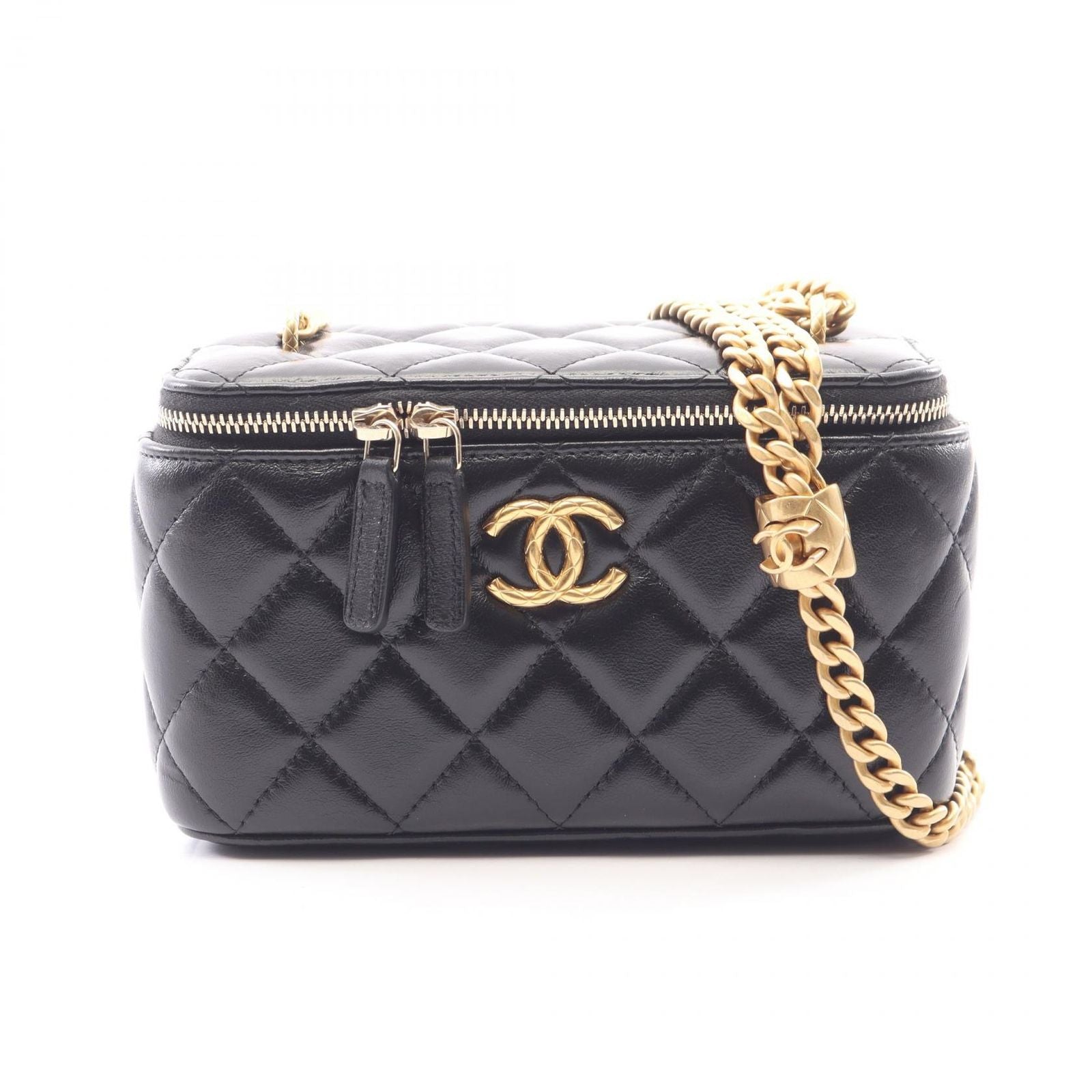 Chanel Shoulder Bag Quilted Vanity Black Lambskin Chain