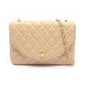 Chanel Shoulder Bag Quilted Small Flap Beige Lambskin Chain