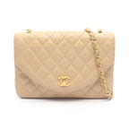 Chanel Shoulder Bag Quilted Small Flap Beige Lambskin Chain
