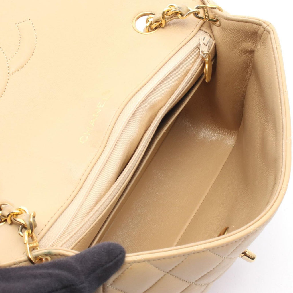 Chanel Shoulder Bag Quilted Small Flap Beige Lambskin Chain — view 3