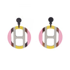 Hermes Earrings H Equipe Yellow Pink Purple