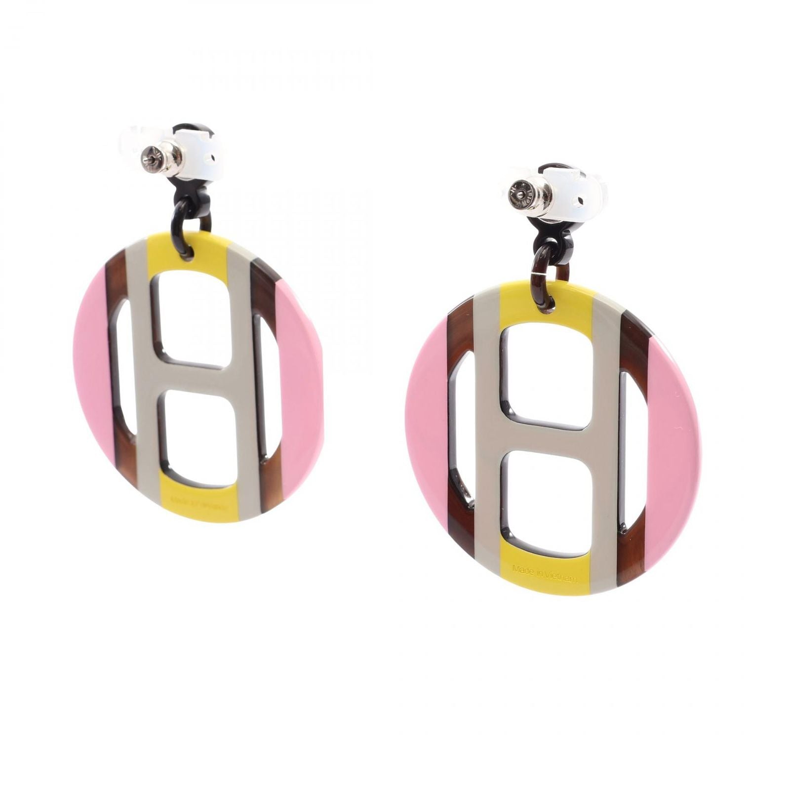 Hermes Earrings H Equipe Yellow Pink Purple — view 2