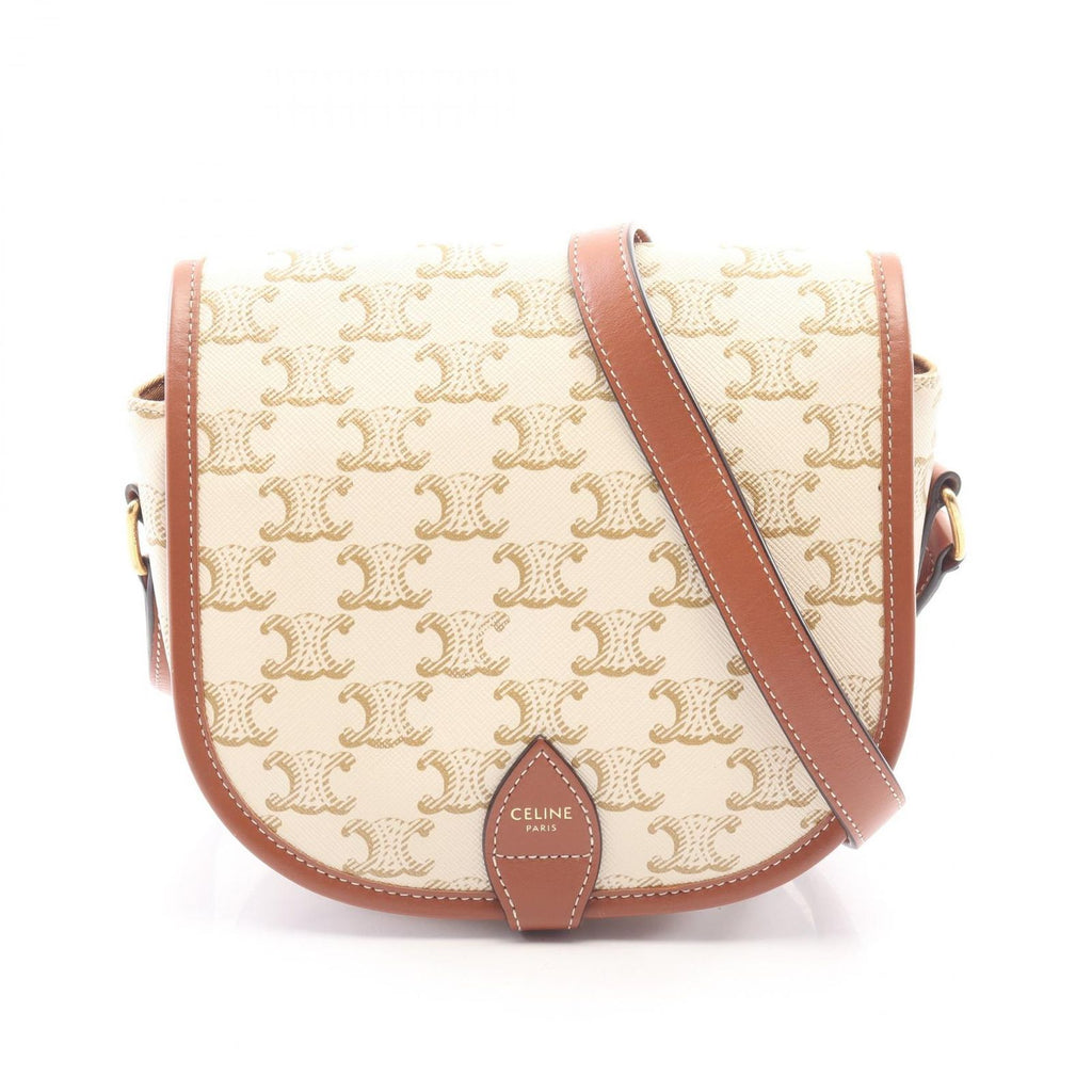Celine Shoulder Bag Folco Medium Triomphe White Leather