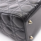 Dior Handbag Lady Dior Medium Cannage 2-Way Black Leather Tote — view 6