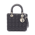 Dior Handbag Lady Dior Medium Cannage 2-Way Black Leather Tote