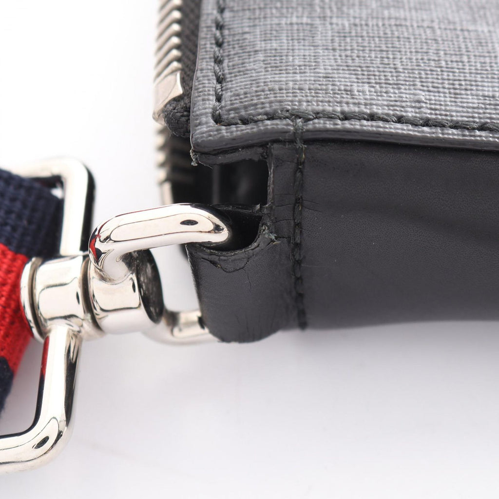 Gucci Shoulder Bag GG Supreme Small Gray Black Navy Leather Sherry Line — view 6