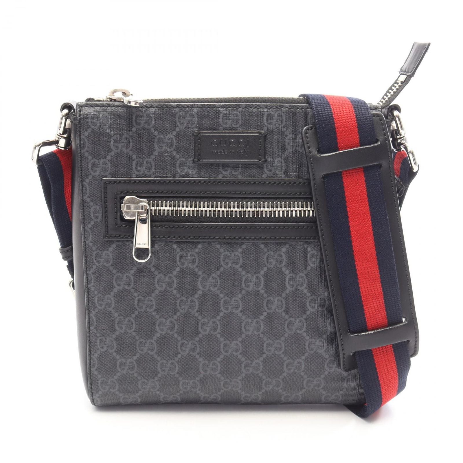 Gucci Shoulder Bag GG Supreme Small Gray Black Navy Leather Sherry Line