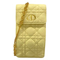 Dior Shoulder Bag Cannage Stitch Light Yellow Chain Smartphone Pochette