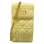 Dior Shoulder Bag Cannage Stitch Light Yellow Chain Smartphone Pochette