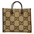 Gucci Tote Jumbo GG Beige Dark Brown Leather