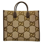 Gucci Tote Jumbo GG Beige Dark Brown Leather