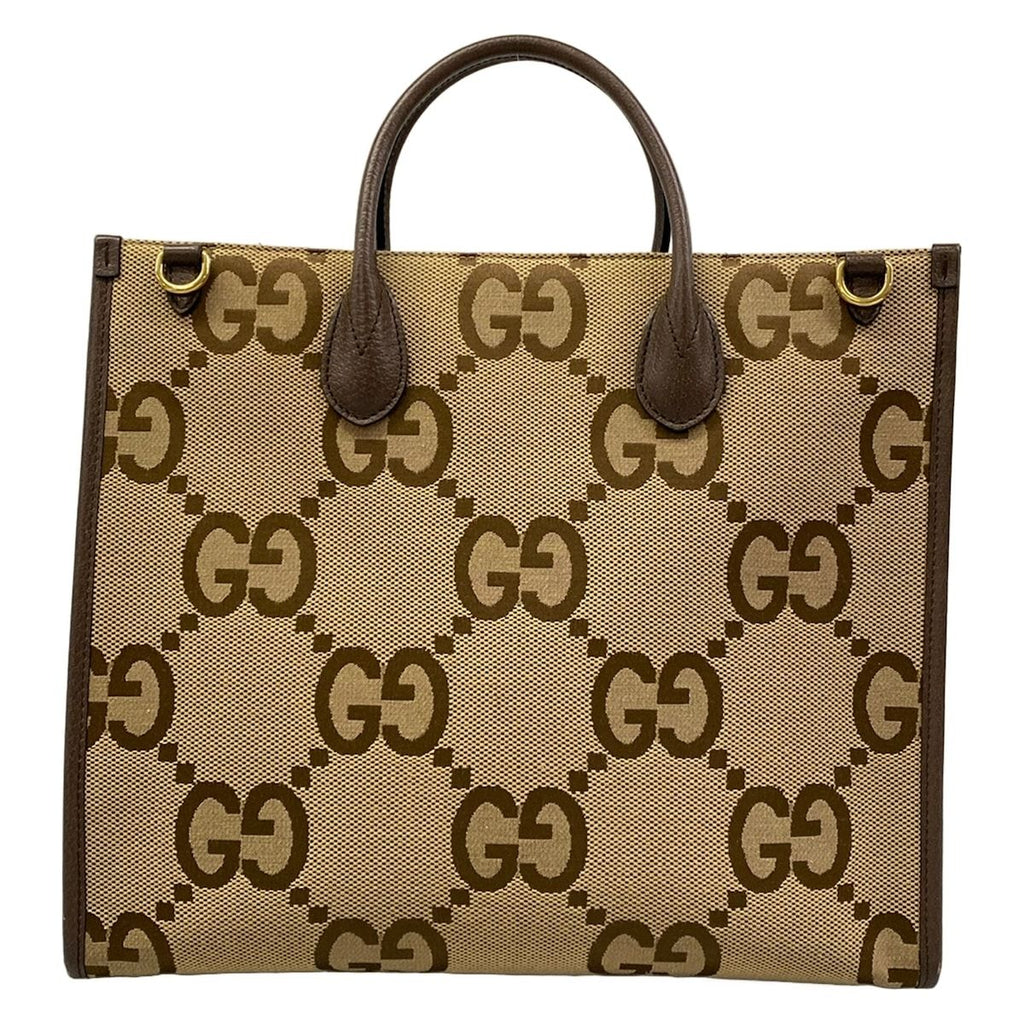Gucci Tote Jumbo GG Beige Dark Brown Leather — view 3