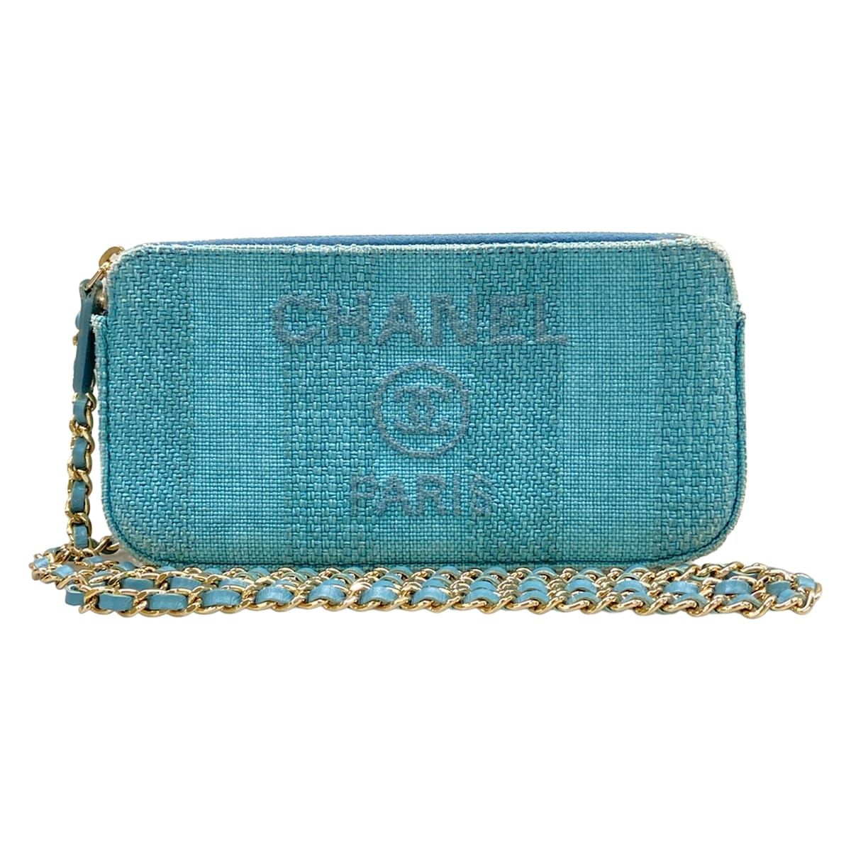 Chanel Wallet Deauville Line Light Blue Chain Gold Shoulder Bag