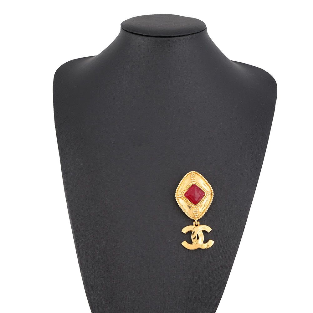 Chanel Brooch CC Logo Metal Gripoix Color Stone — view 4