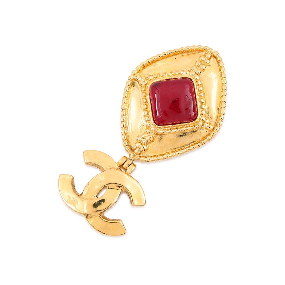 Chanel Brooch CC Logo Metal Gripoix Color Stone