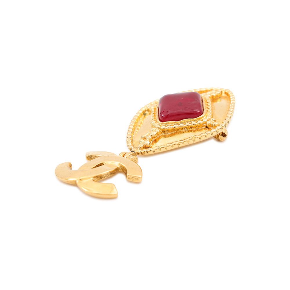 Chanel Brooch CC Logo Metal Gripoix Color Stone — view 2
