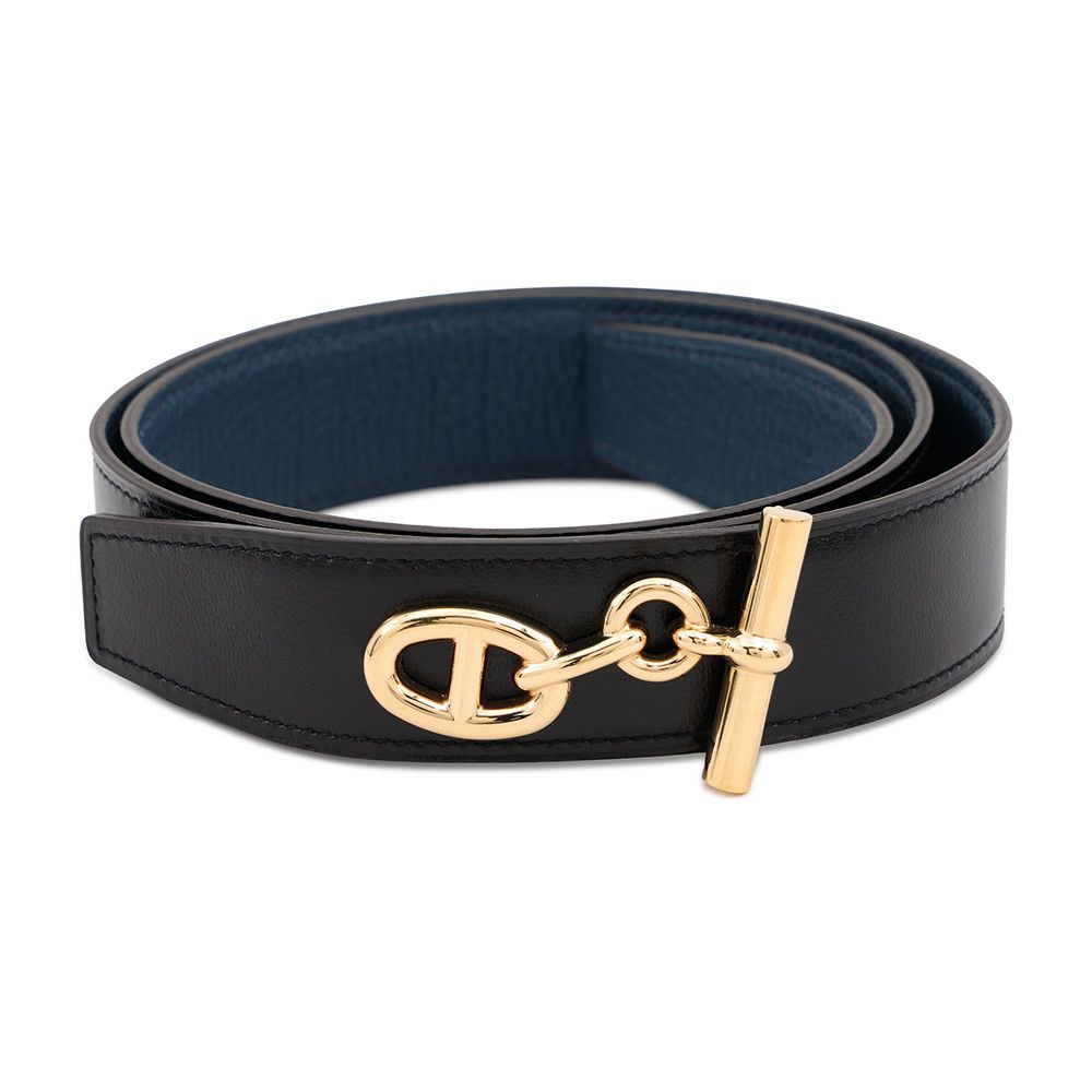 Hermes Belt Yachting Chaine D'ancre Black Bleu Nuit Silver Swift Togo