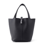 Hermes Handbag Picotin Lock MM Canvas Silver Taurillon Clemence