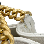 Chanel Chain Tote CC Logo Stitch Pocket CC Caviar Leather Shoulder Bag White — view 8