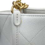 Chanel Chain Tote CC Logo Stitch Pocket CC Caviar Leather Shoulder Bag White — view 6