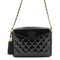 Chanel Chain Shoulder Bag Quilted CC Logo Patent Black