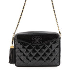 Chanel Chain Shoulder Bag Quilted CC Logo Patent Black