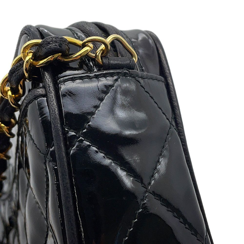 Chanel Chain Shoulder Bag Quilted CC Logo Patent Black — view 7