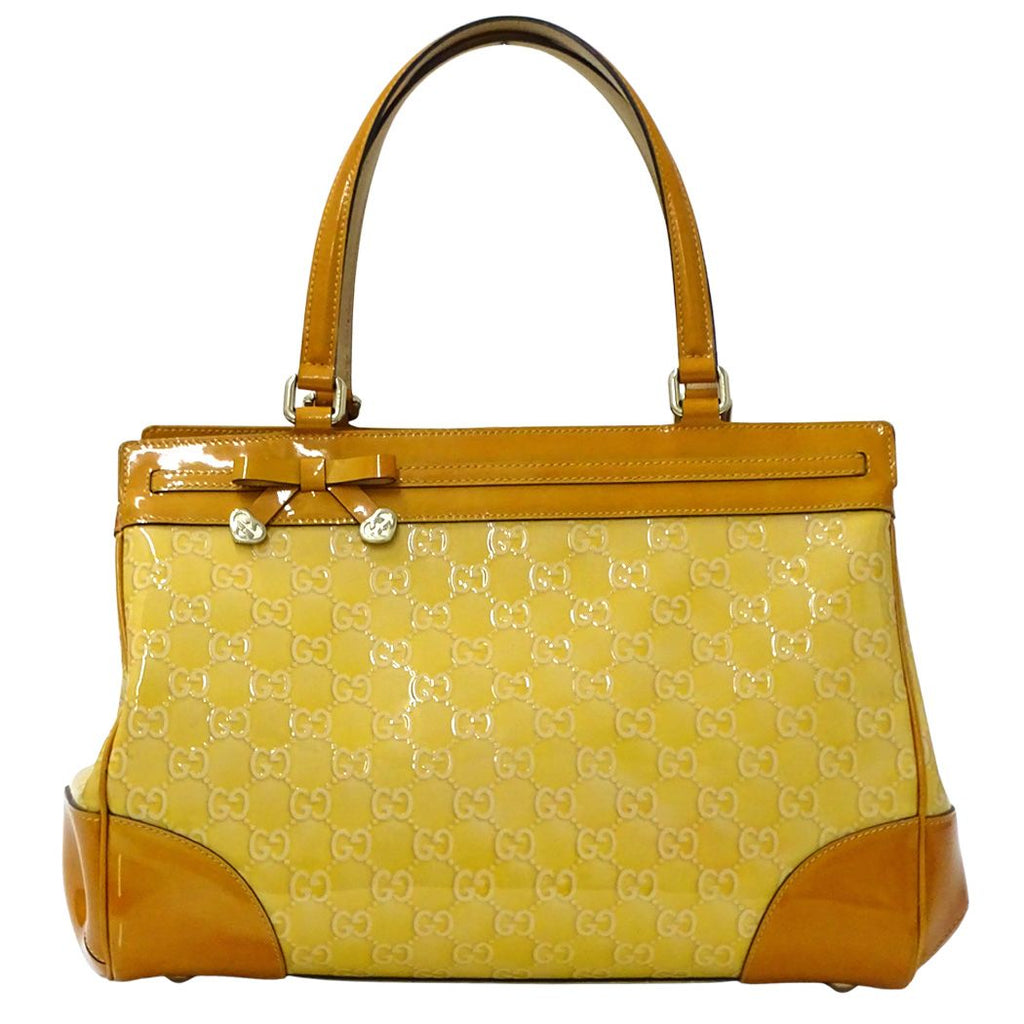 Gucci Mayfair GG Tote Patent Leather Beige Orange Yellow Ribbon Shoulder Bag