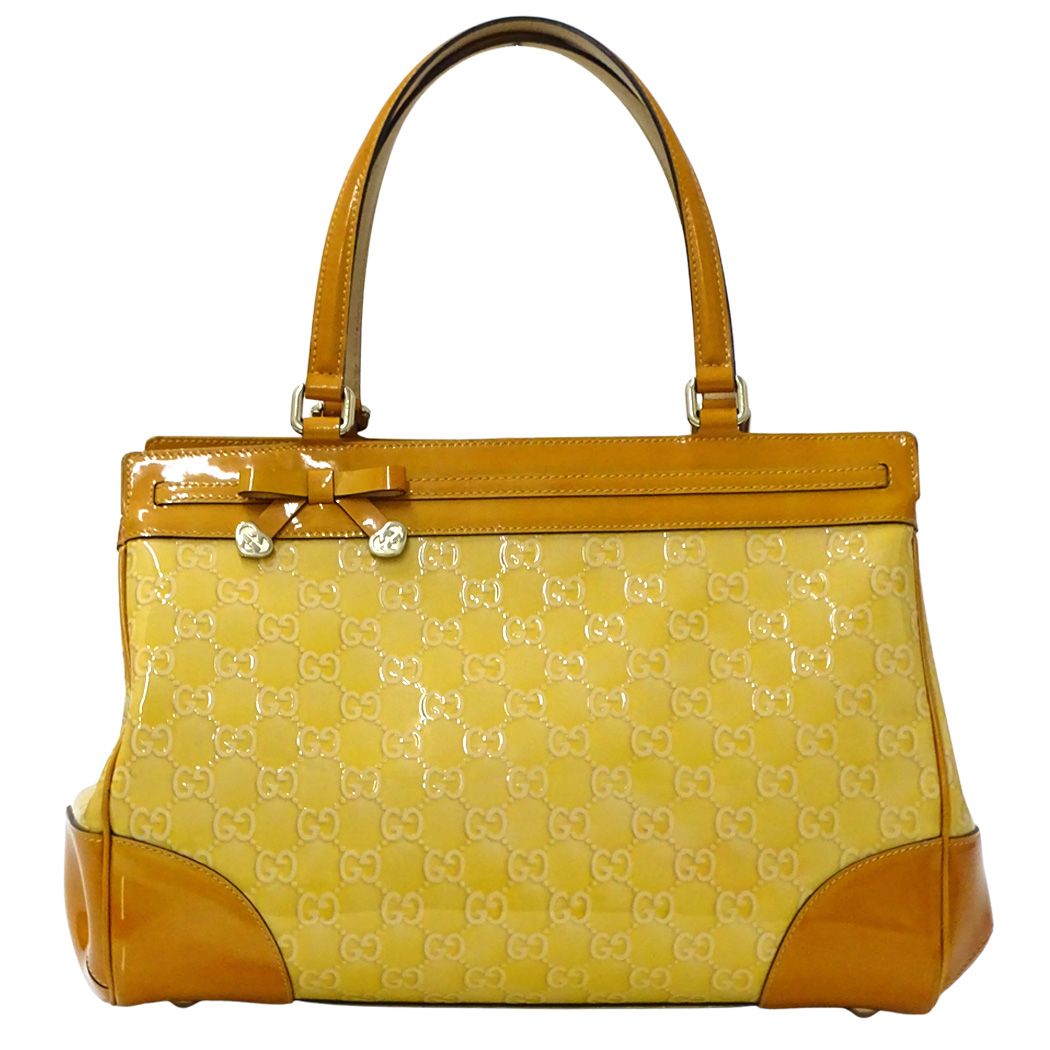 Gucci Mayfair GG Tote Patent Leather Beige Orange Yellow Ribbon Shoulder Bag