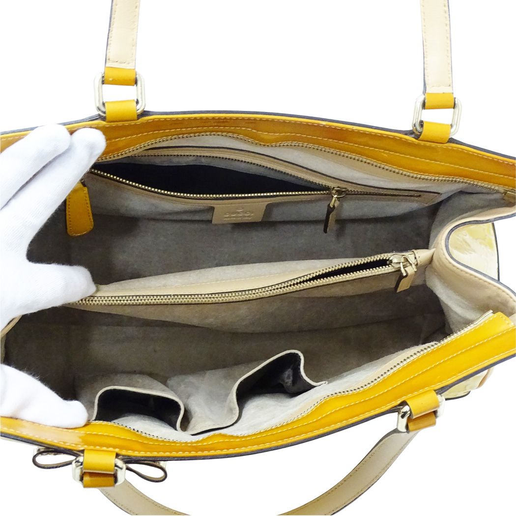 Gucci Mayfair GG Tote Patent Leather Beige Orange Yellow Ribbon Shoulder Bag — view 5