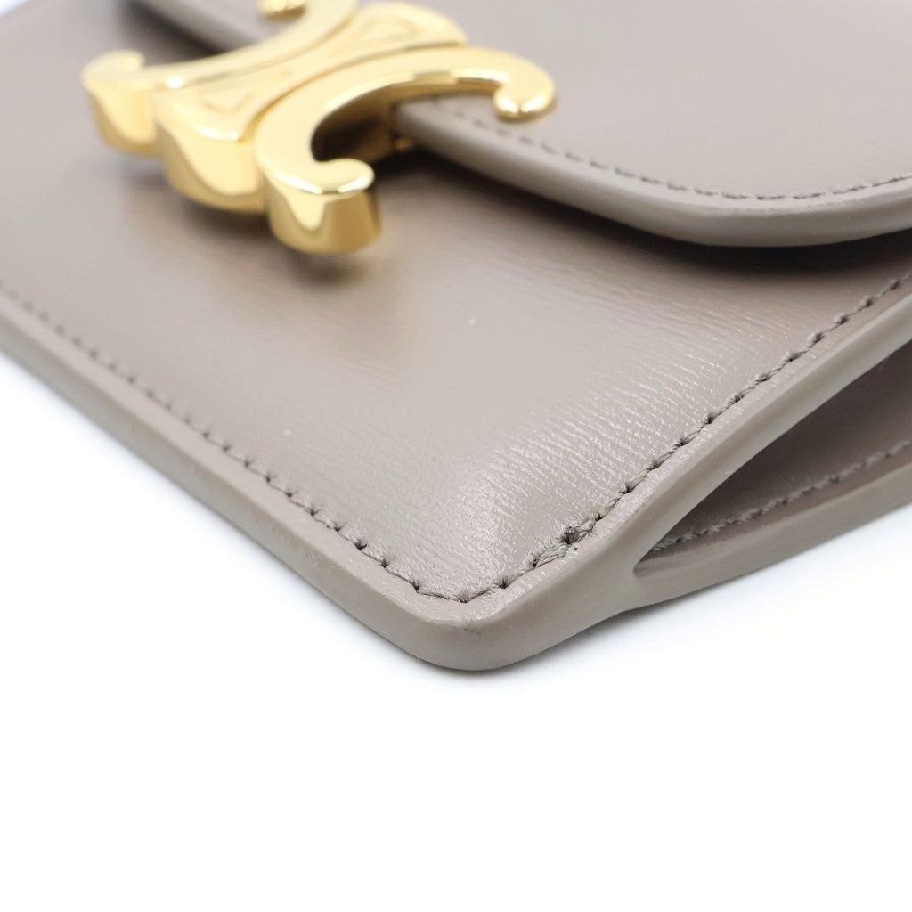 Celine Triomphe Card Case Business Charcoal Gray Leather — view 5
