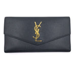 Saint Laurent Rive Gauche Logo Wallet Bifold Card Case Black Gold