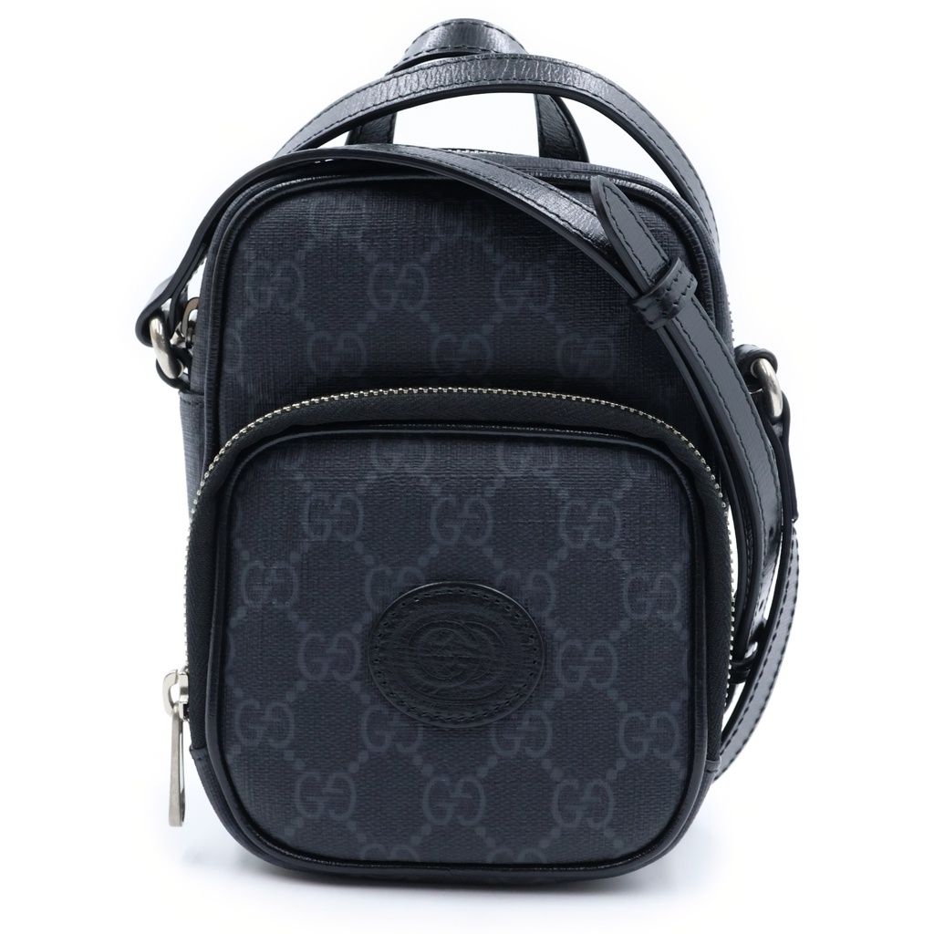 Gucci Interlocking G Mini Shoulder Bag Black Leather Silver