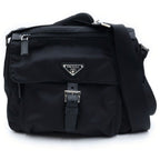 Prada Re-Nylon Triangle Logo Shoulder Bag Black Tessuto Pouch Silver