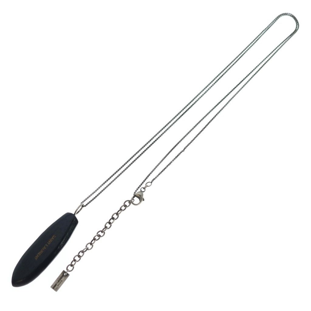 Saint Laurent Paris Wood Surfboard Pendant Black Silver Necklace — view 2