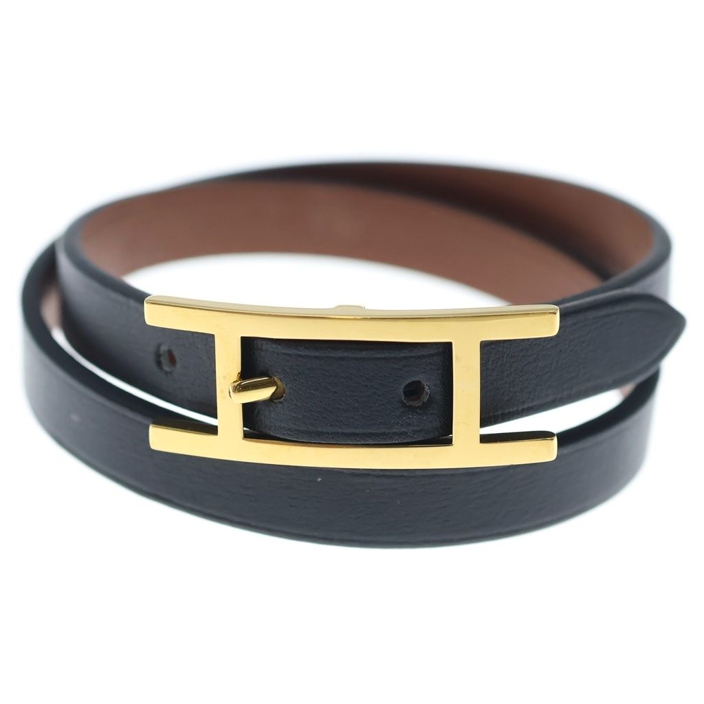 Hermes Bracelet Behapi Double Tour Leather Black Gold
