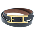 Hermes Bracelet Behapi Double Tour Leather Black Gold