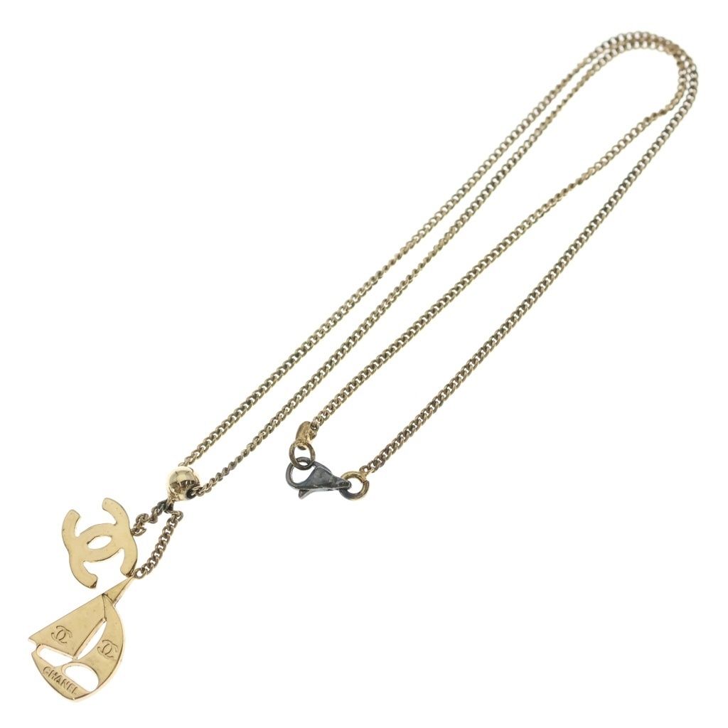 Chanel CC Logo Yacht Motif Pendant Chain Gold Necklace — view 2