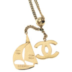 Chanel CC Logo Yacht Motif Pendant Chain Gold Necklace — view 3