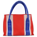 Chanel Sports Line CC Logo Leather Patch Canvas Tote Red Blue — view 2